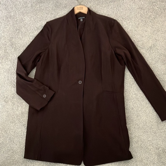 Eileen Fisher Women's Dark Brown Longline Crepe Jacket/Blazer size XL - Picture 4 of 8